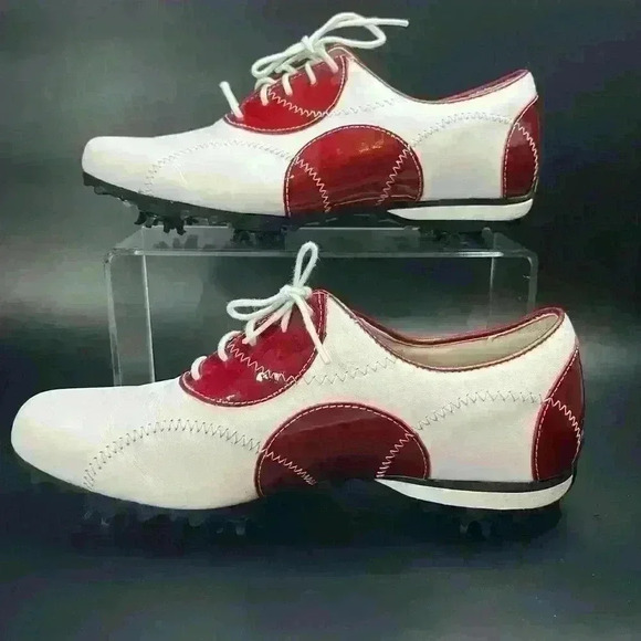Footjoy lopro ladies golf shoe size 7M red/white leather like new - Picture 1 of 7
